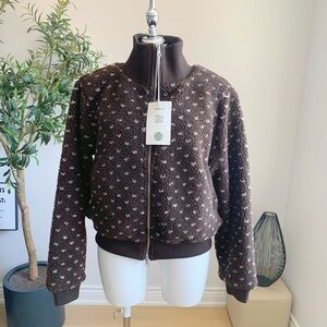 Brown Heart Sherpa Cropped Jacket L